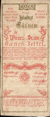 Hundred-gulden note of the Vienna City Bank, 1762, Novi Sad