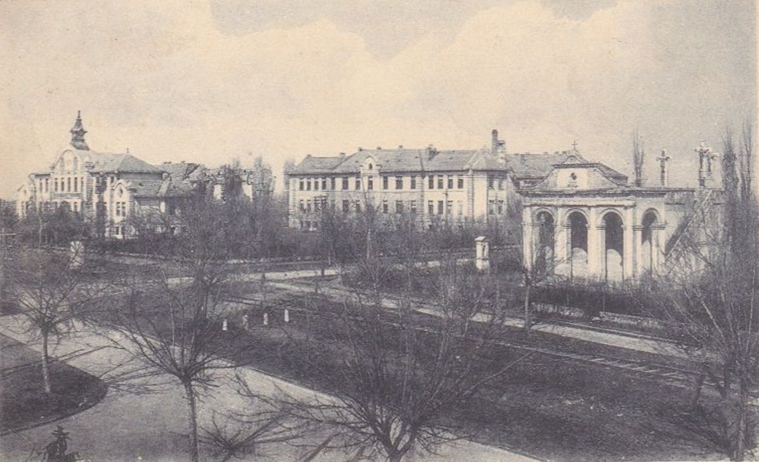 Bare trees before the pavilions, City Public Hospital, Novi Sad, 1910s