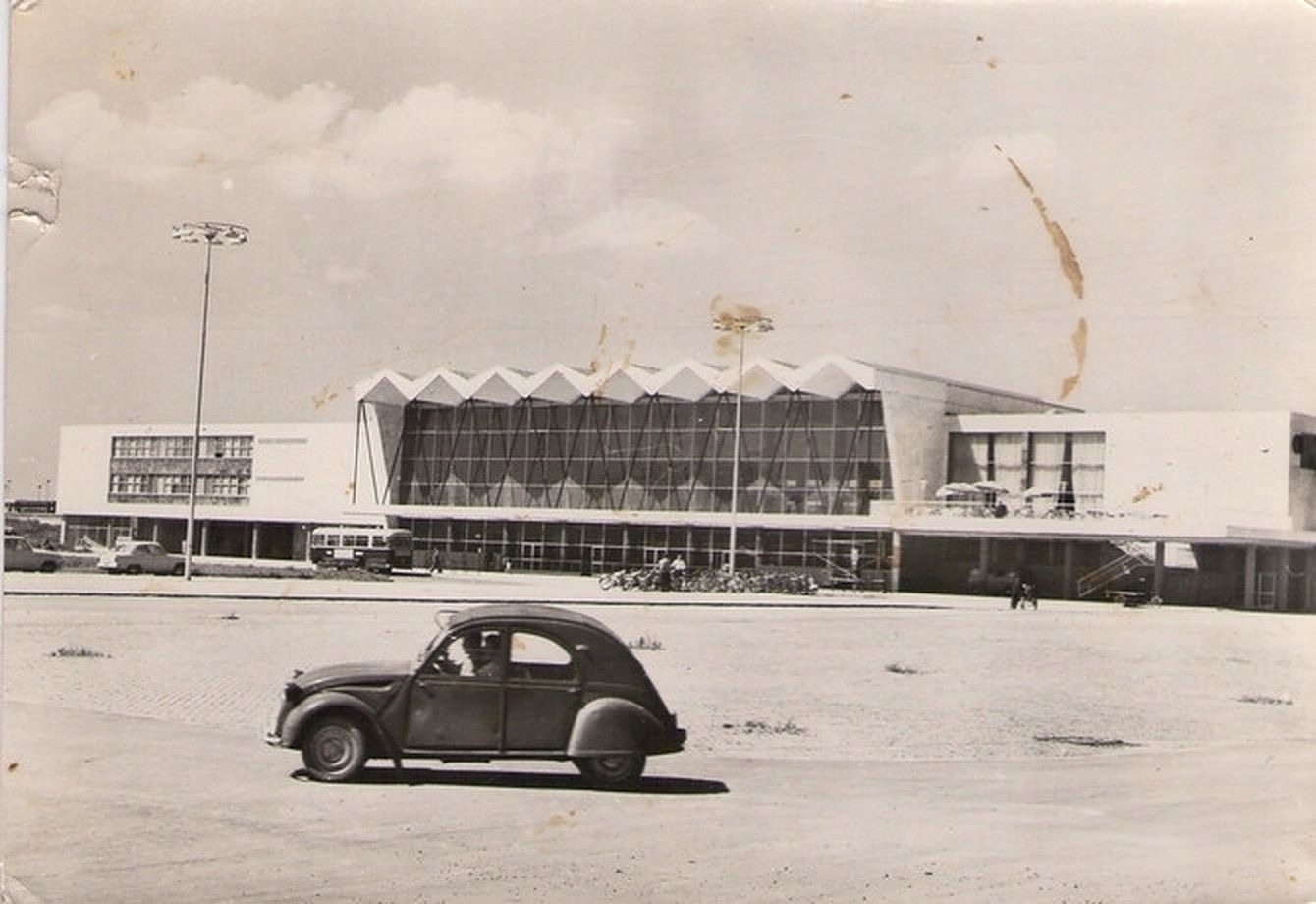 A Citroen on the bare forecourt, Railway Station, Novi Sad, 1964–1972