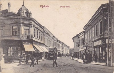 A tram at the domed corner, Dunavska, Novi Sad, 1913