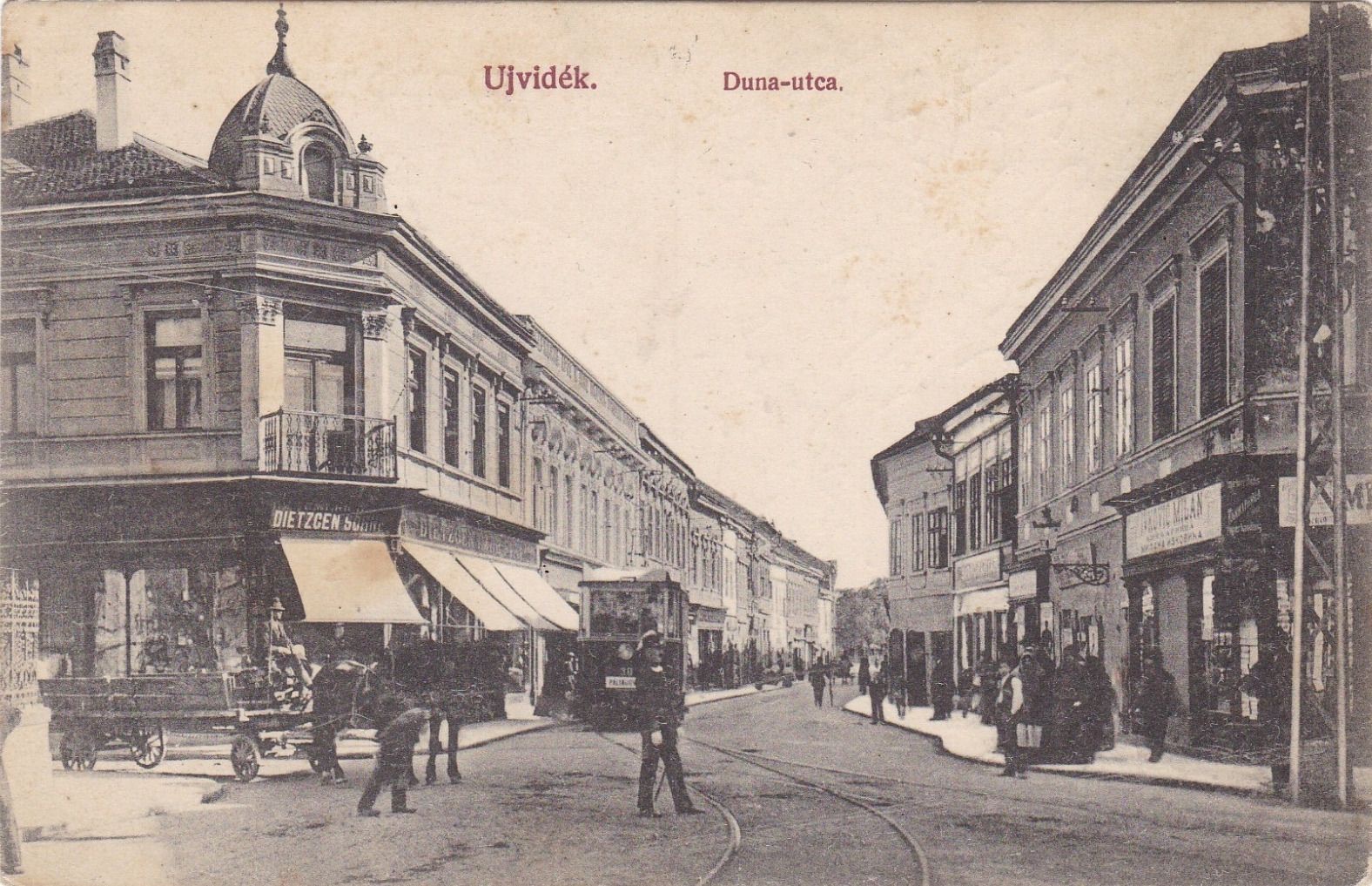 A tram at the domed corner, Dunavska, Novi Sad, 1913