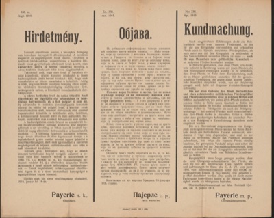 A warning about glanders in horses, Novi Sad, 18 January 1915