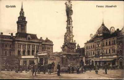 Franz Joseph Square, Shopfronts and a Policeman by the Column, Holy Trinity Column, Novi Sad, 1896–1918