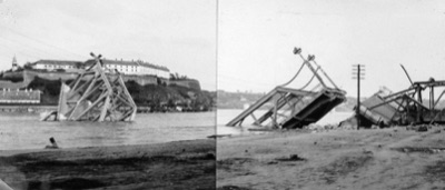 Two Views of the Wrecked Tomislav Bridge, 1942, Prince Tomislav Bridge, Novi Sad