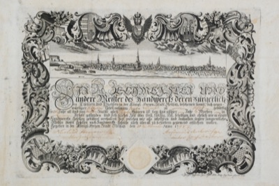 Guild letter engraved by Zaharije Orfelin, 1778, Novi Sad, 1774–1778