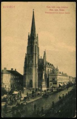 The Catholic Church Tower Above a Dusty Street of Shops, Name of Mary Church, Novi Sad, by May 1907