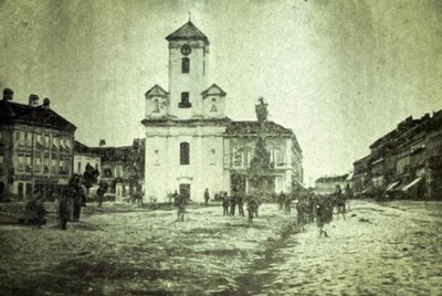 The old church in the city centre, Liberty Square, Novi Sad, 1880s