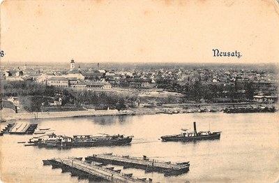 Novi Sad Across the Danube, with the Pontoon Bridge and Steamers, 1910
