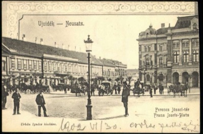 Franz Joseph Square, an Ornamental Lamp in the Foreground, Liberty Square, Novi Sad, by June 1902