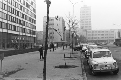 Bulevar Mihajla Pupina Toward the Post Office Tower, Novi Sad, 1973, New Post Office Building