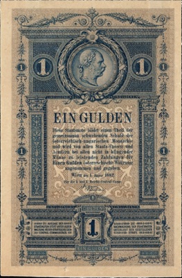 One-gulden state note of 1882, German side, Novi Sad