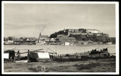 Petrovaradin Fortress, Barges Moored in a Flooded Danube, 1942, Novi Sad