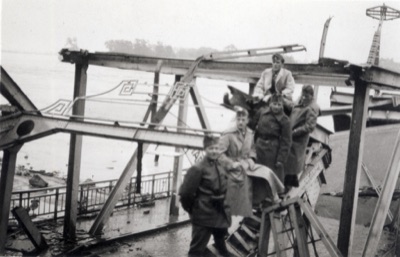 Soldiers on the Wrecked Danube Bridge at Novi Sad, 1942, Prince Tomislav Bridge