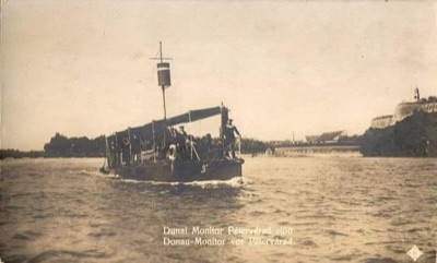 A Danube monitor passing Petrovaradin, Petrovaradin Fortress, 1914–1918