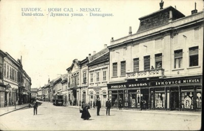 Duna Street, a Woman Crossing Before the Ivković Shopfront, Dunavska Street, Novi Sad, by December 1914