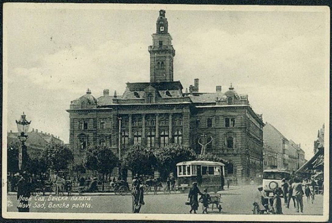 A tram in front of the town hall, Novi Sad, 1930s