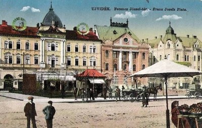 The fruit stall under its umbrella, Liberty Square, Novi Sad, 1900s