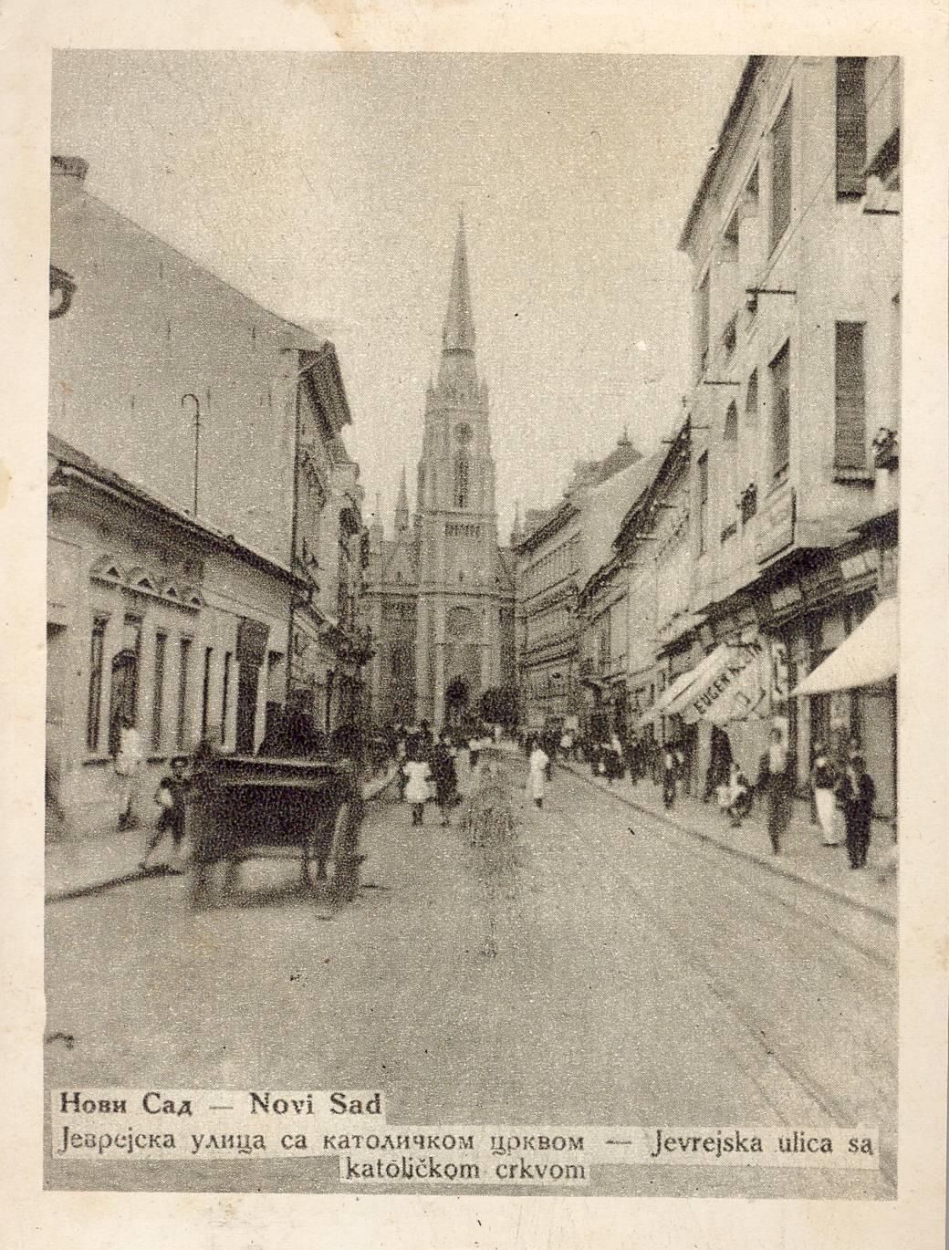 A covered wagon in the street, Rákóczi Ferenc Street, Novi Sad, 1920s
