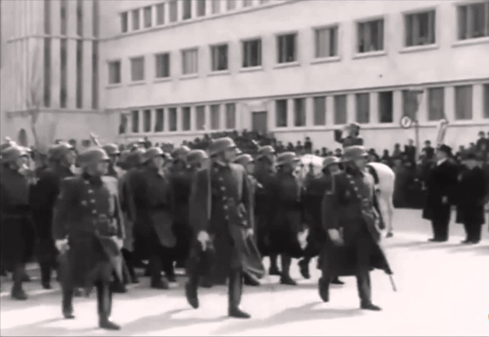 Troops marching past the Banovina, Banovina Palace, Novi Sad, 1941–1944