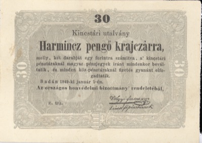 Thirty-kreuzer treasury note, Buda, 1849, Novi Sad