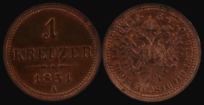 One-kreuzer copper coin, Vienna, 1851, Novi Sad