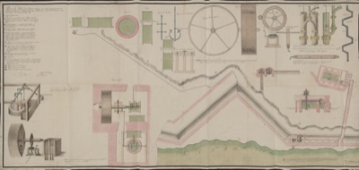 The Machine That Raised Danube Water to the Upper Fortress, Plan and Profile, Petrovaradin Fortress, about 1760