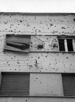 Close View of Shrapnel Damage, Futoška Street 40, Novi Sad, 1941, Futak Street