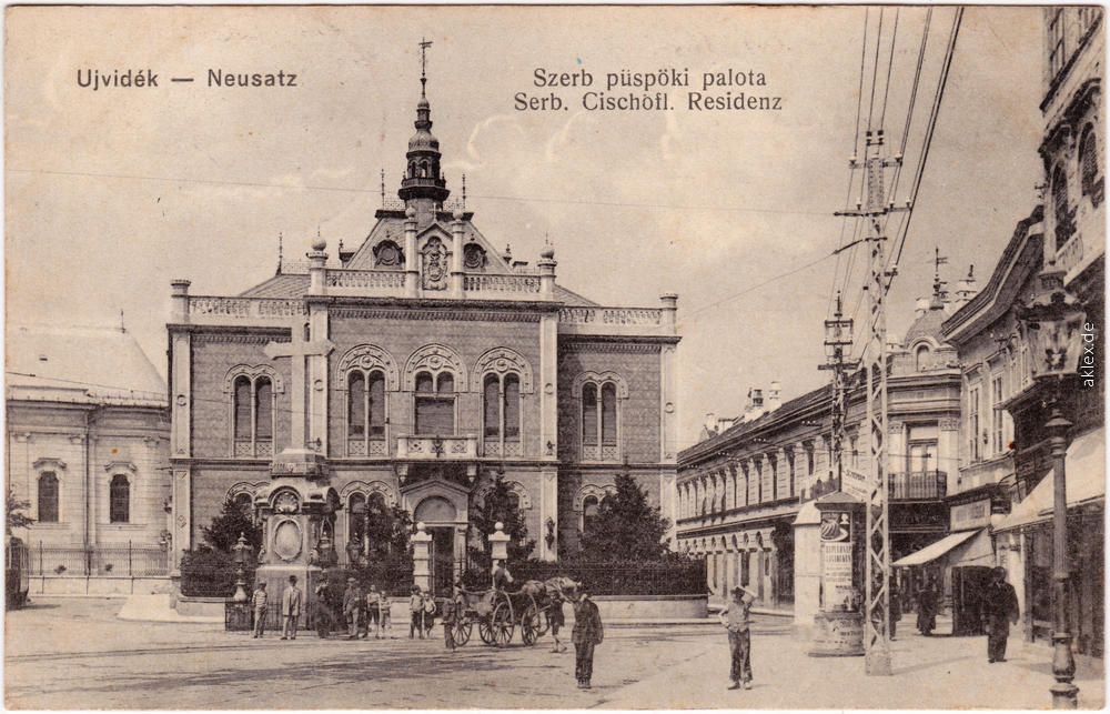 Telegraph poles along the street, Bishop's Palace, Novi Sad, 1916