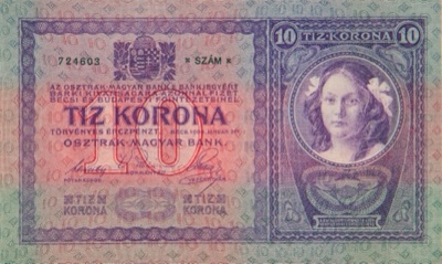 Hungarian side of the ten-kronen note, 1904, Novi Sad