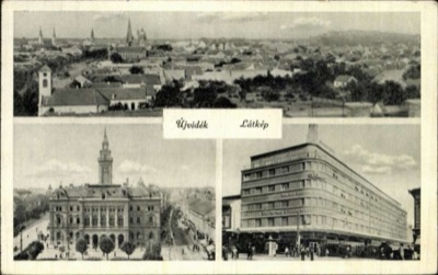 Three views: a panorama, the old city hall and a department store, Town Hall, Novi Sad, 1919–1941