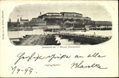 Crossing the Pontoon Bridge to Petrovaradin, Smoke Rising Beyond, Novi Sad, by September 1899