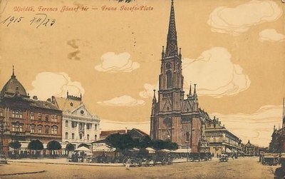 A date inked on an ochre card, Liberty Square, Novi Sad, 1915