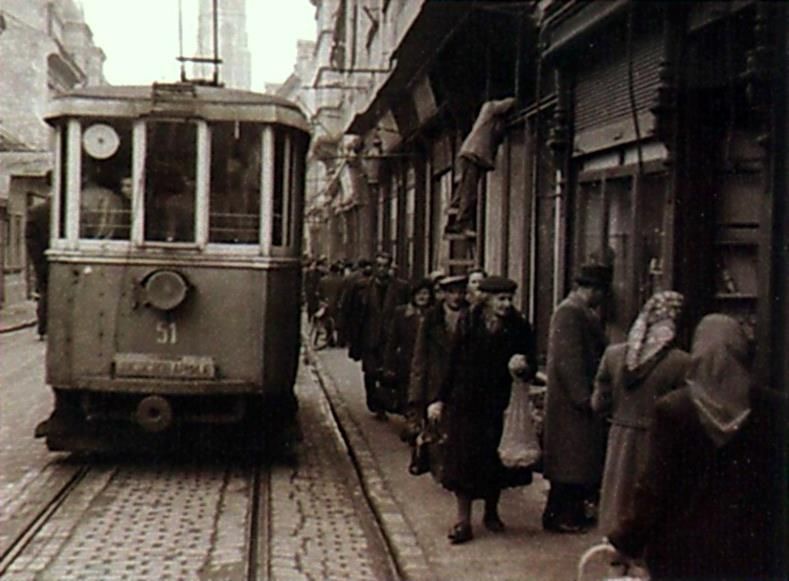 A queue beside tram 51, Jewish Street, Novi Sad, 1930–1958