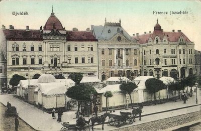 White market tents before the hotel, Liberty Square, Novi Sad, 1910s