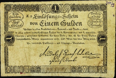 One-gulden redemption note, Vienna, 1811, Novi Sad