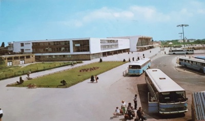 Coaches on the apron beside the new railway station, Novi Sad, 1967–1980