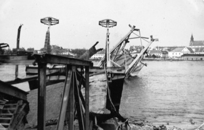 On the Wrecked Tomislav Bridge, Looking Toward Petrovaradin, 1942, Prince Tomislav Bridge, Novi Sad