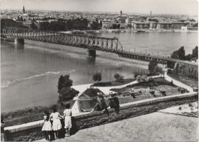 Looking down on the Marshal Tito bridge from the fortress, Novi Sad, 1965