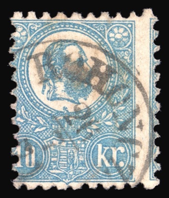 Ten-kreuzer stamp of the first Hungarian issue, 1871, Novi Sad