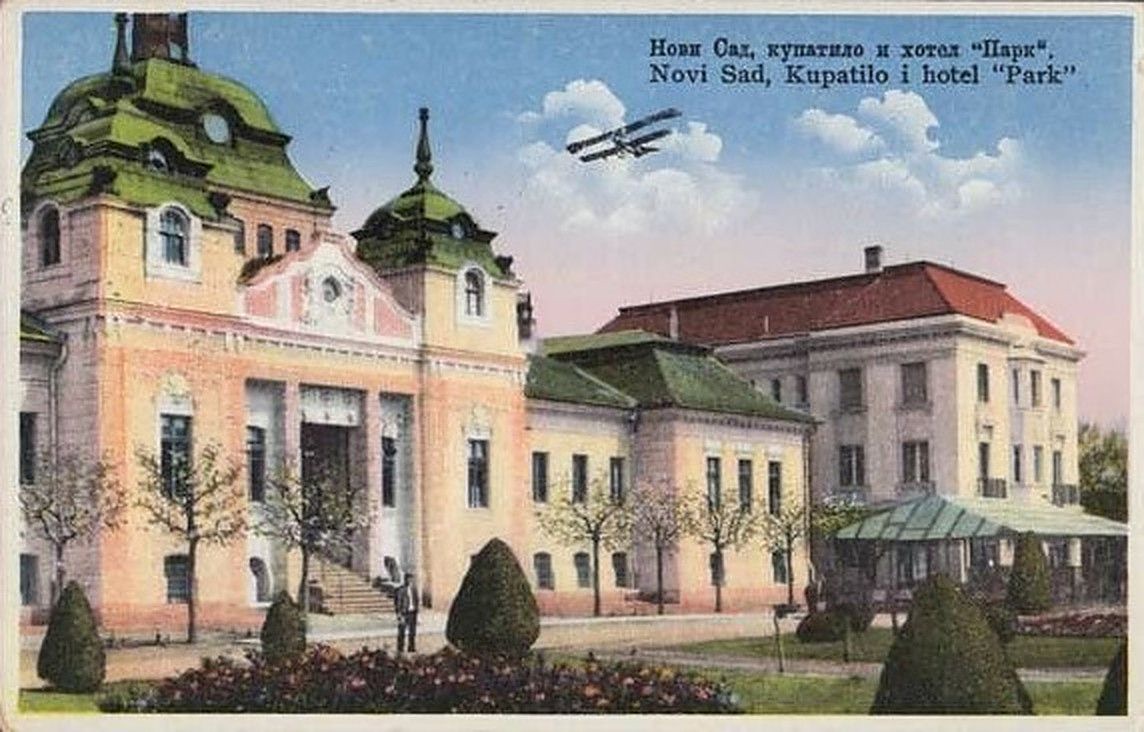 A biplane over the spa, Iodine Spa, Novi Sad, 1940