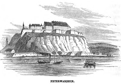 A line engraving of the rock, Petrovaradin Fortress, Novi Sad, 1855