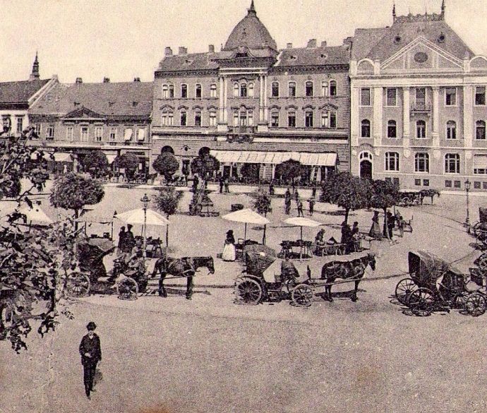 Cabs waiting under the trees, Liberty Square, Novi Sad, 1900s
