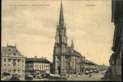 Franz Joseph Square, a Crowd and Carts Beside the Church, Liberty Square, Novi Sad, by August 1907