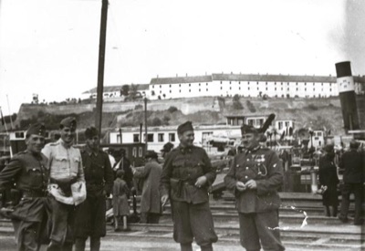 Hungarian soldiers on the Danube quay below Petrovaradin fortress, 1941