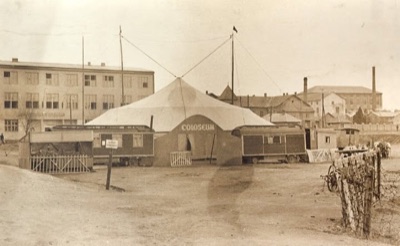 The Coloseum circus pitched by the silk mill, Silk Spinning Mill, Novi Sad, 1965