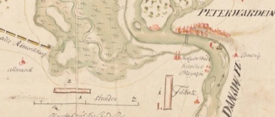 The Danube at Peterwardein on a manuscript map, Novi Sad, first half of the 18th century