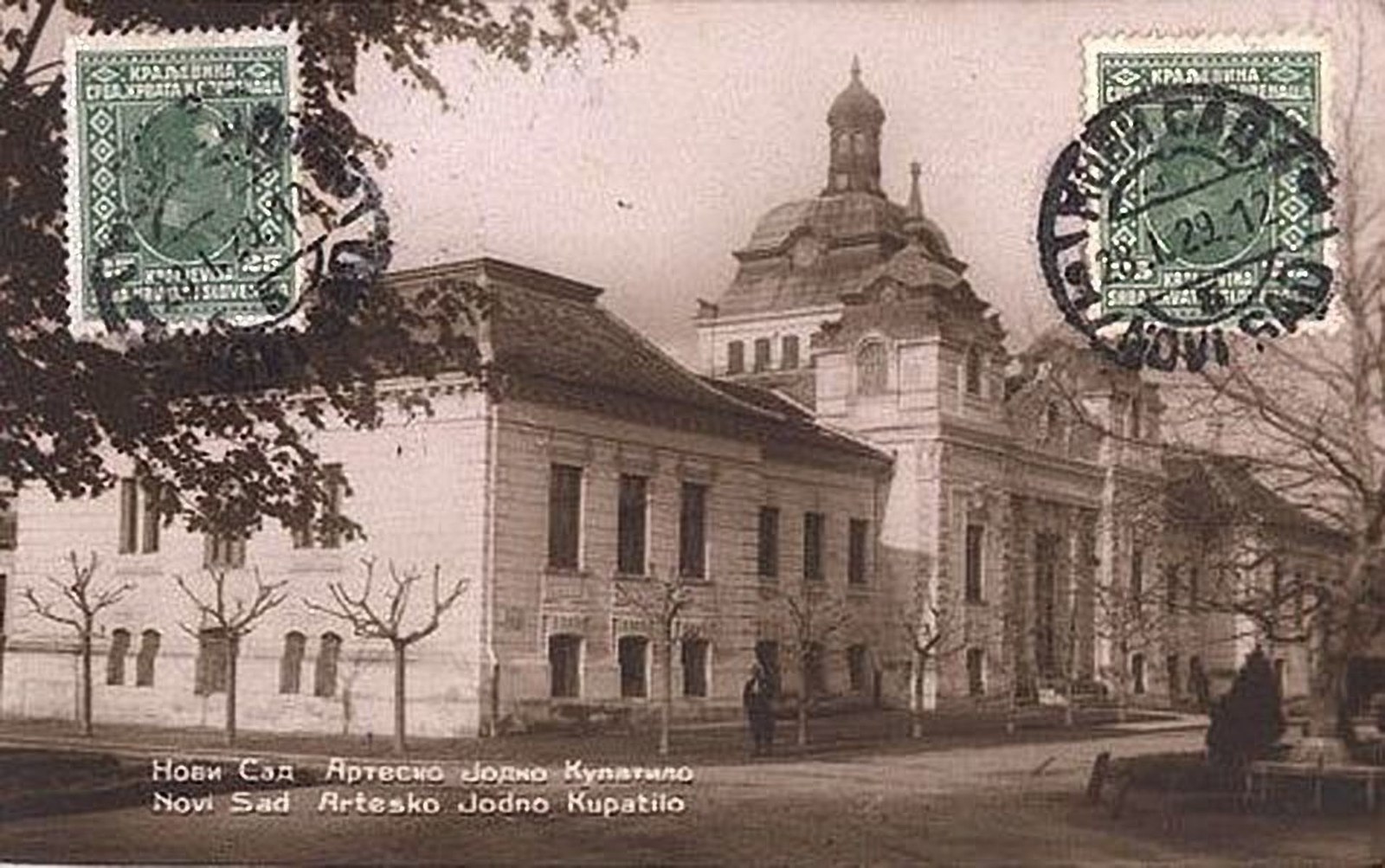 Stamps cancelled on the picture side, Iodine Spa, Novi Sad, 1929
