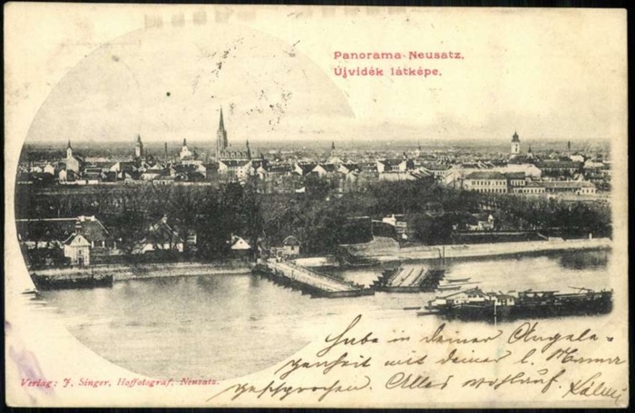 Novi Sad across the Danube, with the pontoon bridge, by November 1900