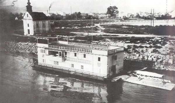 Wooden river baths, Swimming School Baths, Novi Sad, 1900s