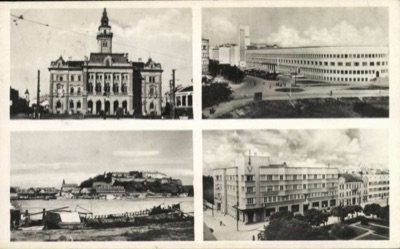 Four Views: Town Hall, a Tower, the Fortress and a Building Marked V, Novi Sad, by June 1944